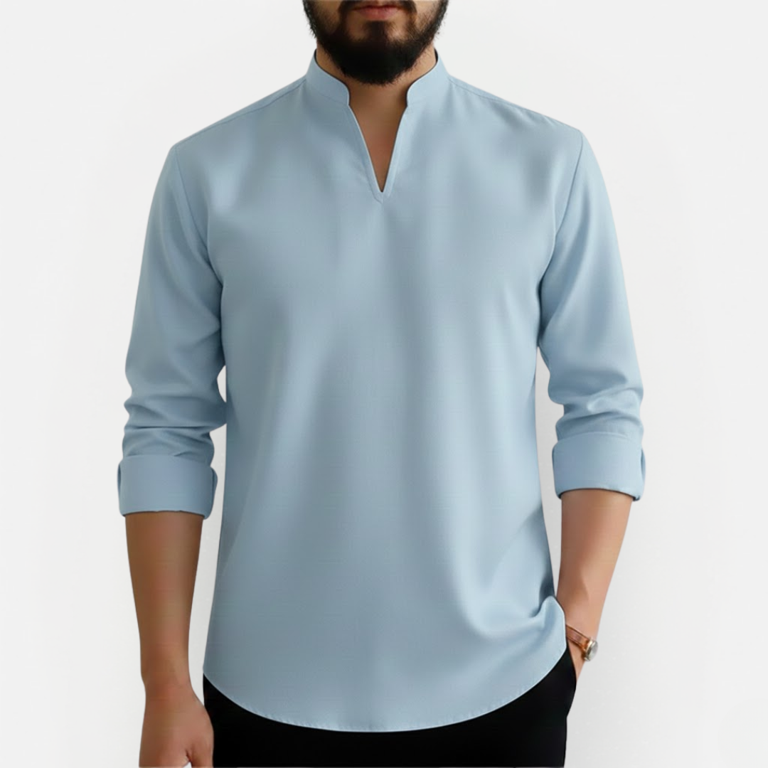 Heren Slim Fit Overhemd V-Hals – Kreukarm & Modern