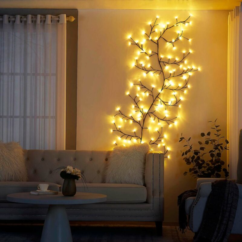 Wandlamp met Natuurlijk Takontwerp en Warm Licht