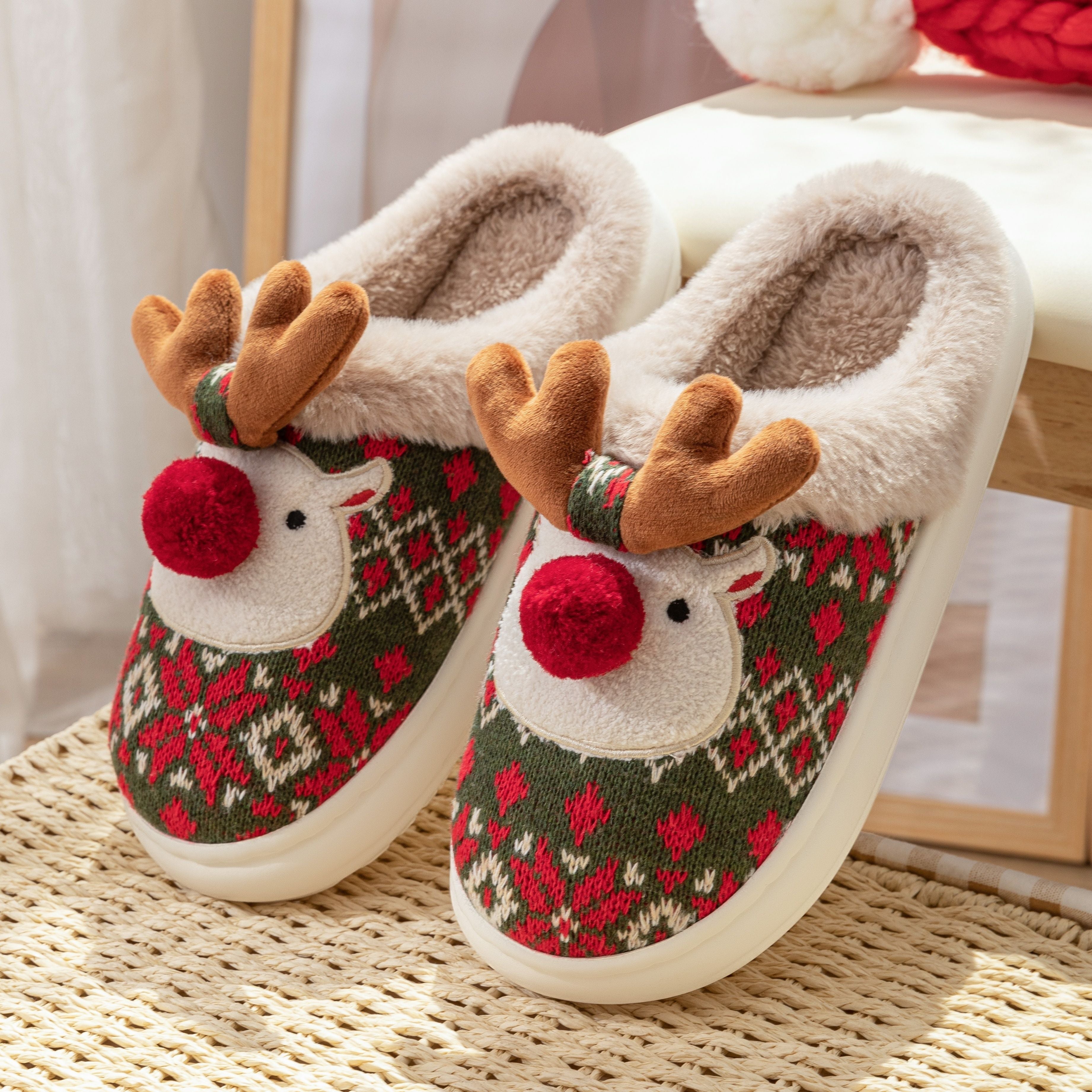 Kerst Rendier Pantoffels voor Dames – Warme Winter Slippers