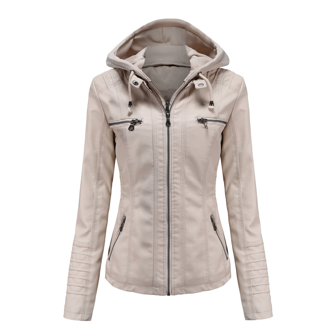 Elegante Leren Damesjas met Dubbele Rits en Capuchon