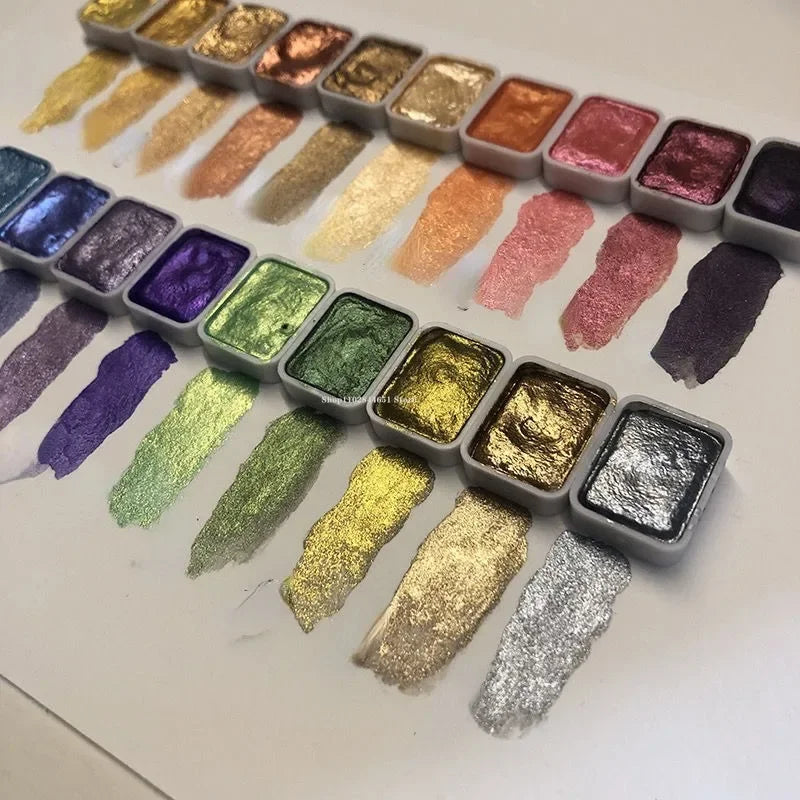 Glanzende Aquarelverf Set met Metallic & Glittereffecten