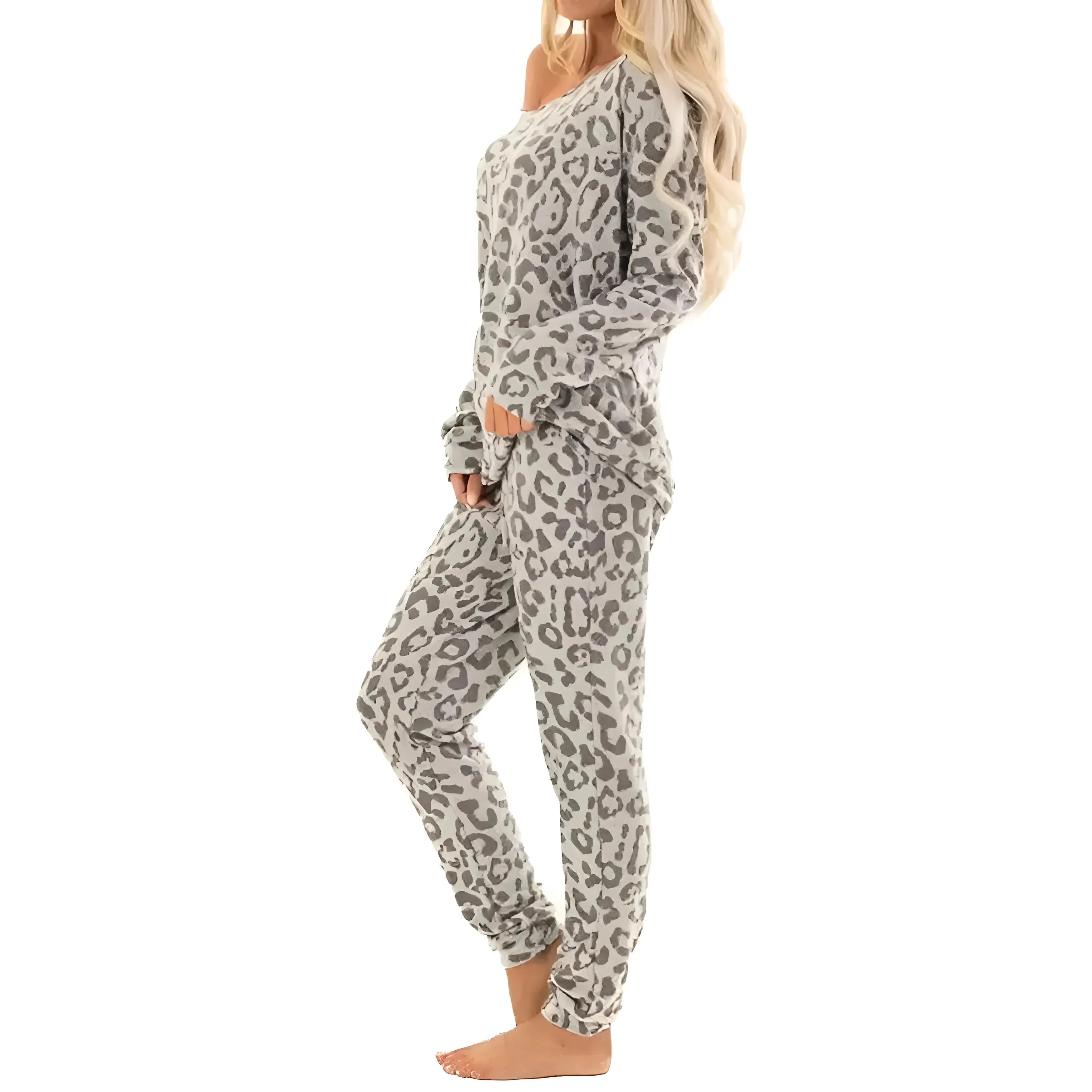 Dames Leoparden Pyjama Set met Lange Mouwen en Broek-mezamstore.nl