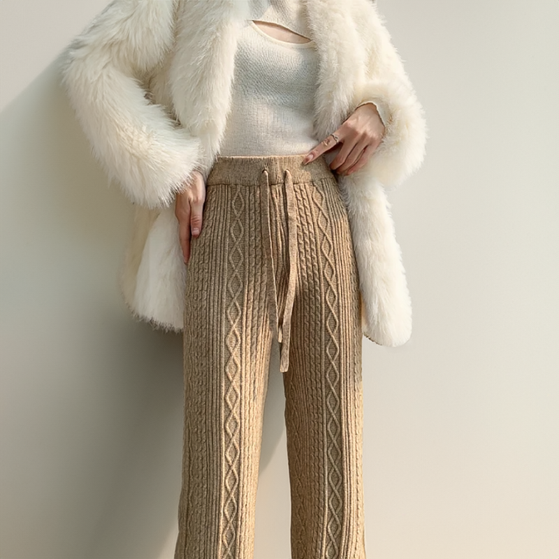 Dames Gebreide Loungebroek – Comfortabele Wijde Broek met Elastische Taille