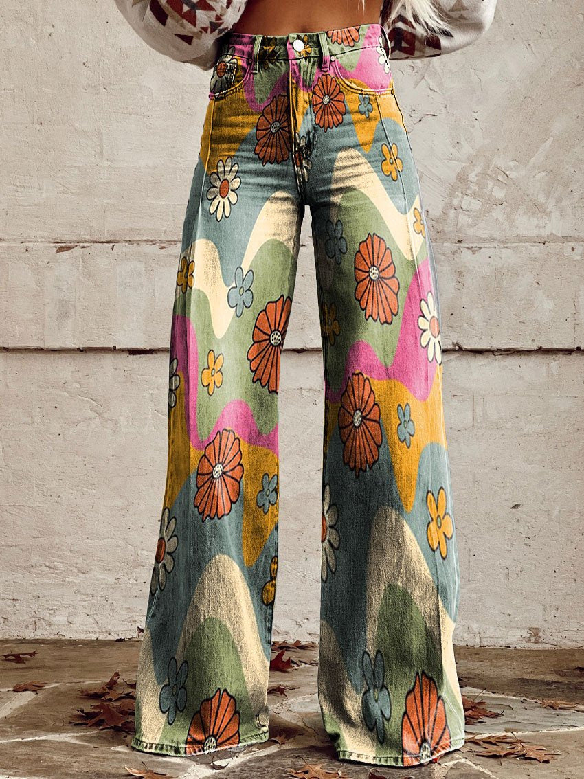 ColorVibe - Kleurrijke Vintage Broek voor Dames-mezamstore.nl