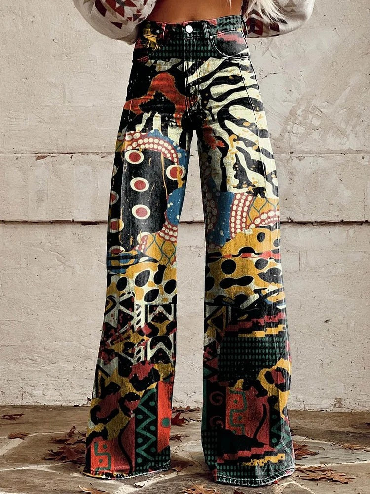 ColorVibe - Kleurrijke Vintage Broek voor Dames-mezamstore.nl