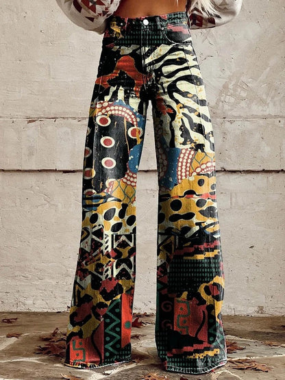 ColorVibe - Kleurrijke Vintage Broek voor Dames-mezamstore.nl