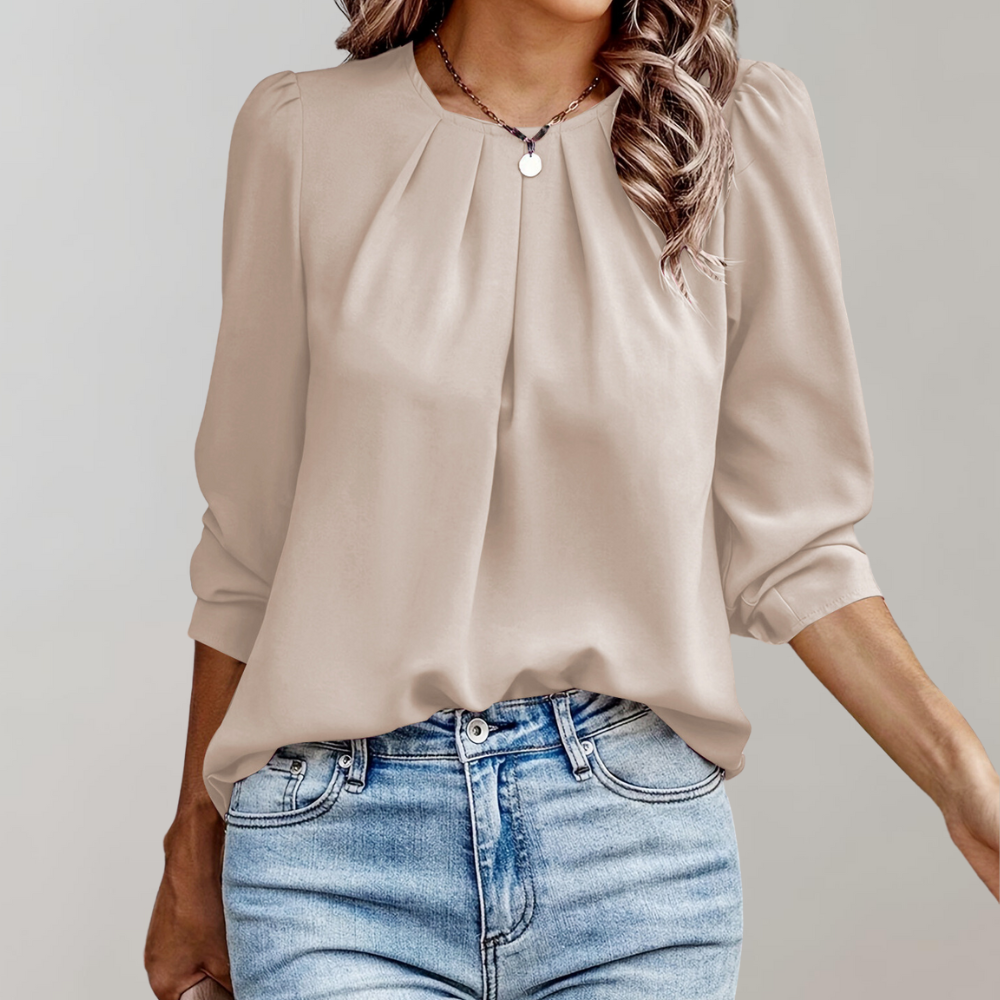 BellaFlow - Stijlvolle Damesblouse met Plooi en Pofmouwen