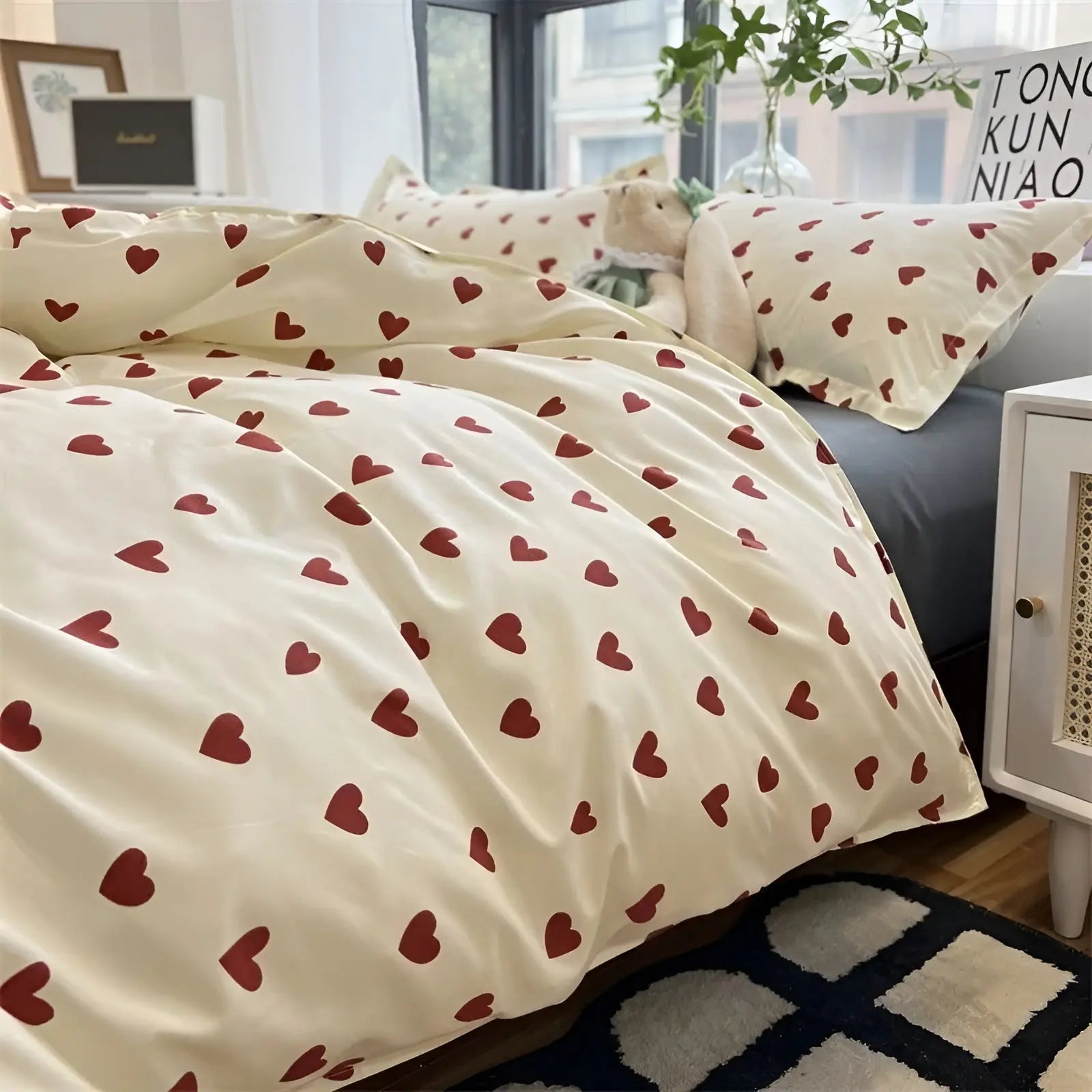 LoveNest - Romantisch Dekbedovertrek Set met Hartjesmotief-mezamstore.nl