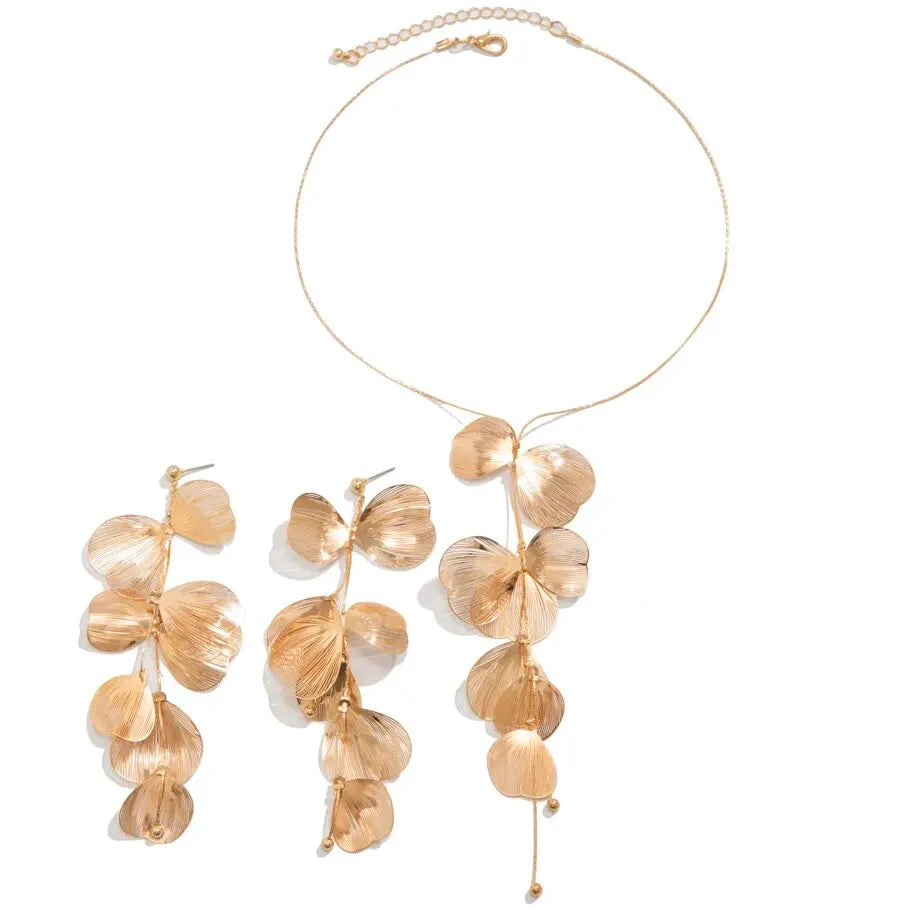 LeafElegance - Bladhanger ketting en oorbellen set