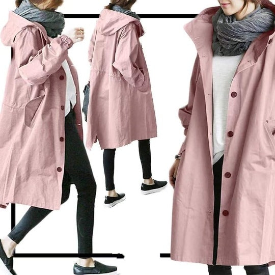 RainShield - Water- en Windbestendige Dames Trenchcoat met Capuchon