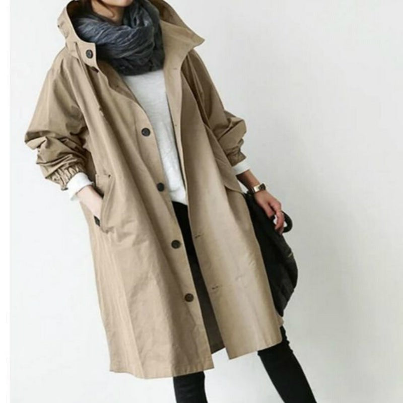 RainShield - Water- en Windbestendige Dames Trenchcoat met Capuchon