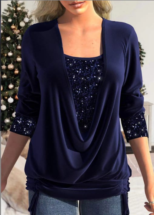 ShineLuxe Dames Blouse - Lange Mouwen & Pailletten - Elegante & Comfortabele Pasvorm