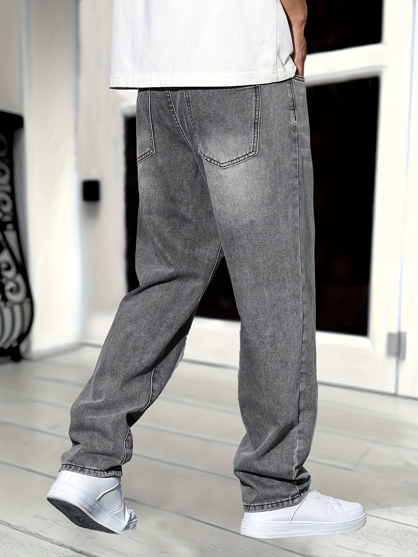 Heren Relaxed Fit Jeans – Grijze Denim Broek met Casual Stijl