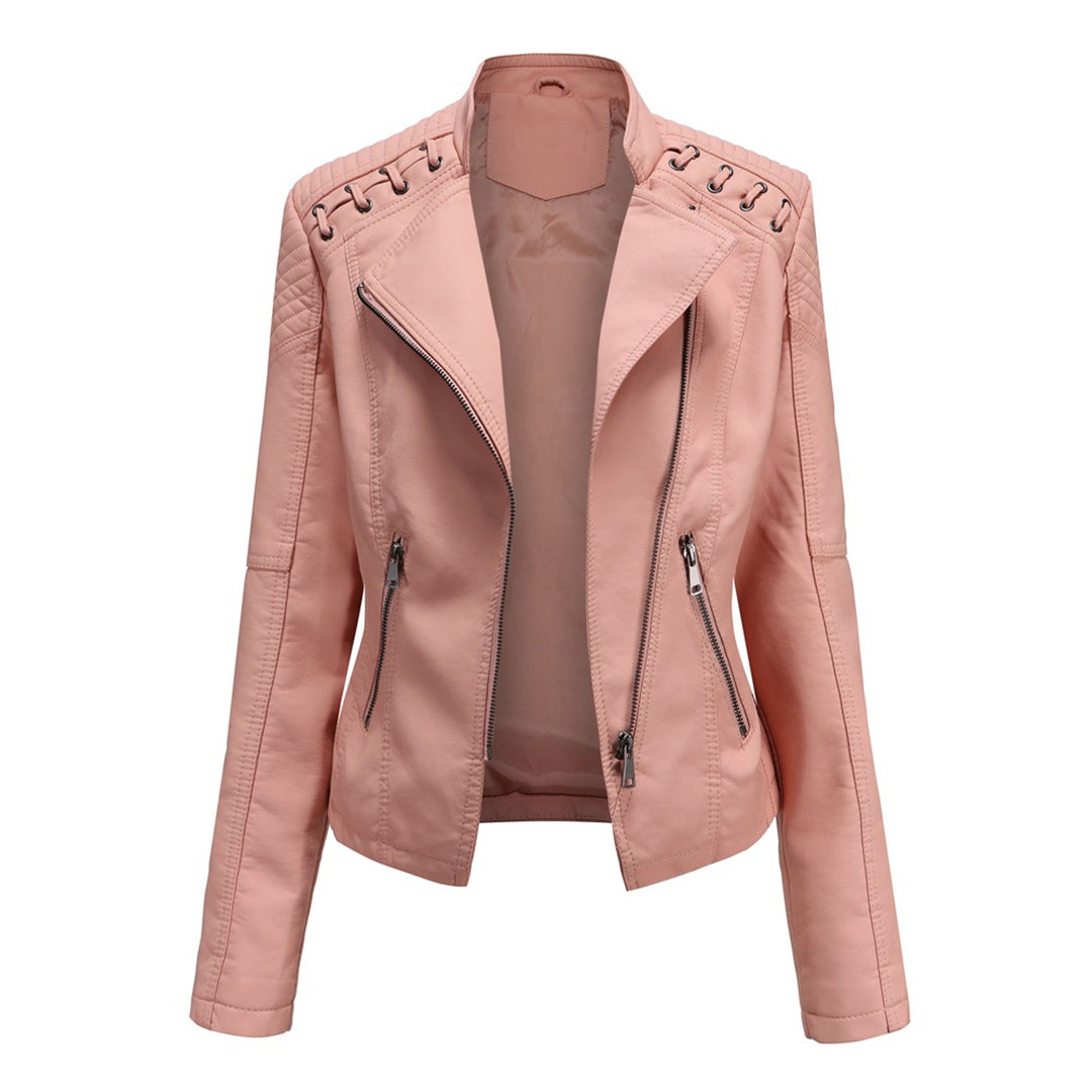 Trendy Dames Bikerjack met Studdetails en Asymmetrische Rits