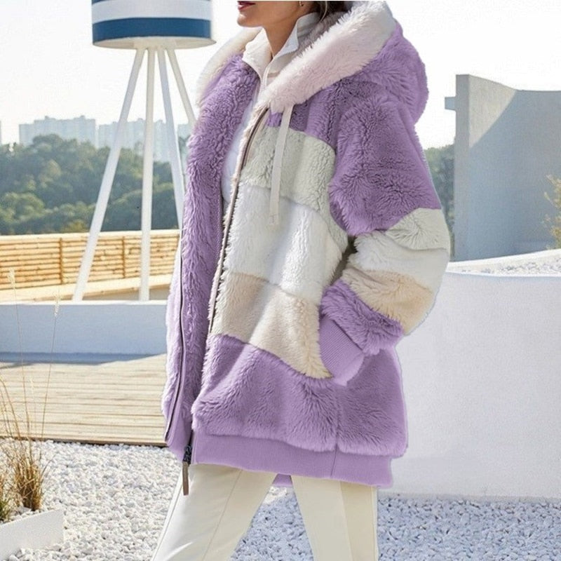 Oversized pluche fleece vest met rits en capuchon