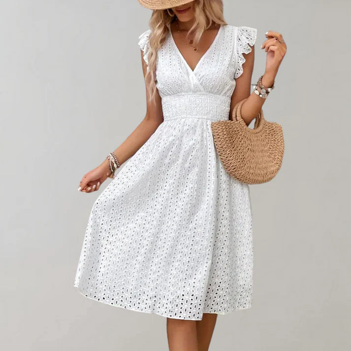 Zomerjurk Dames Ruches Mouwen Luchtige Pasvorm Casual Look