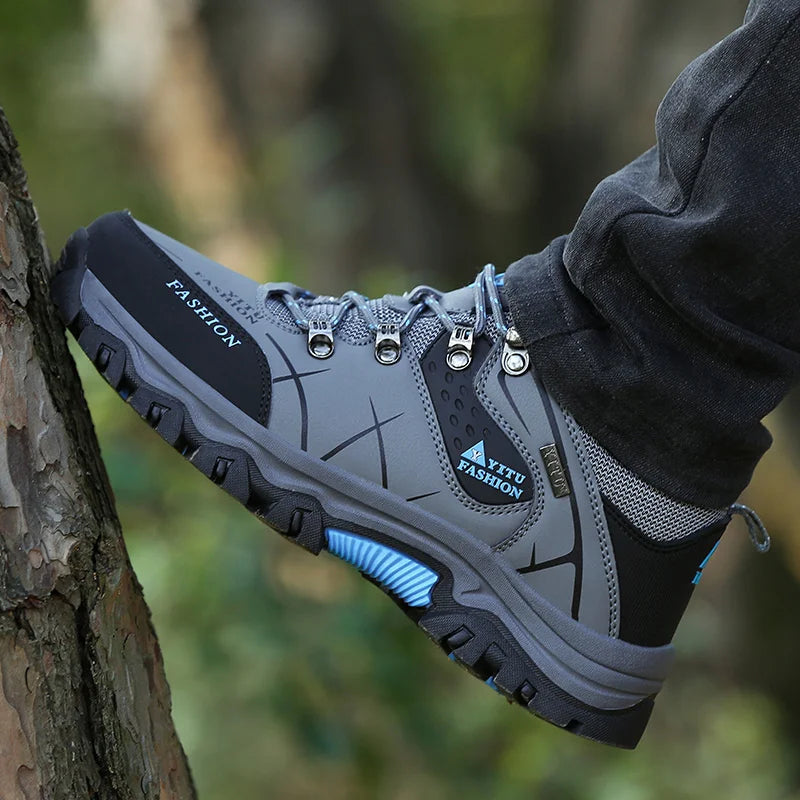 Heren Outdoor Sneakers – Duurzaam Leer & Ademend Mesh met Gripzool