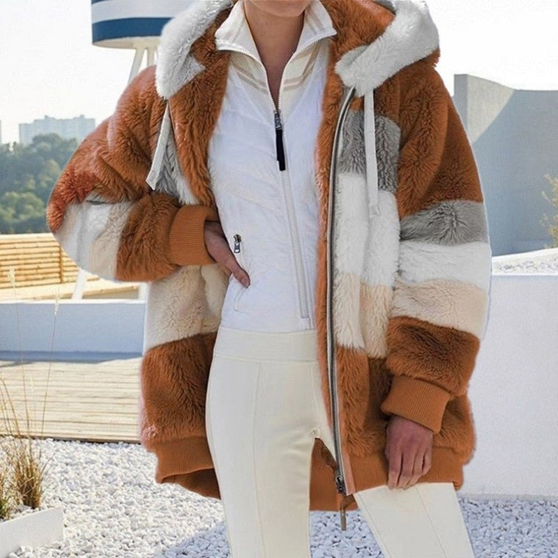 Oversized pluche fleece vest met rits en capuchon