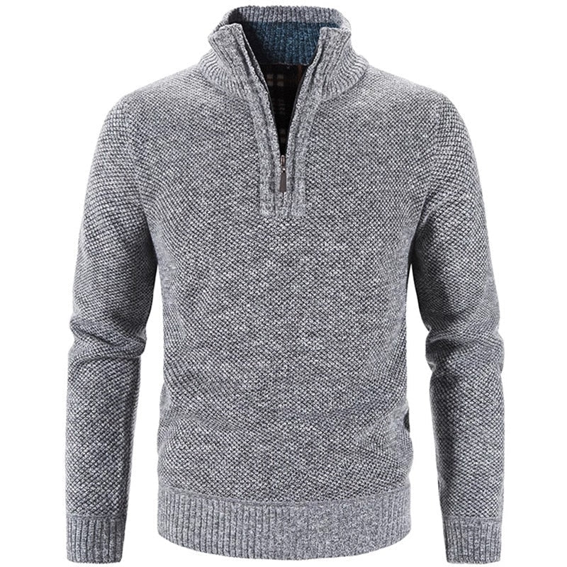 Warm herenvest met halve rits en halfhoge col