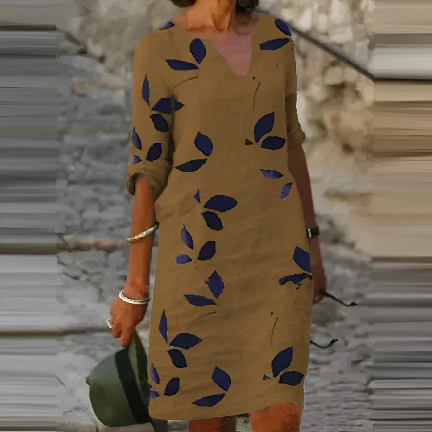 Zomerjurk Dames Bladerenprint V Hals Luchtige Pasvorm Casual