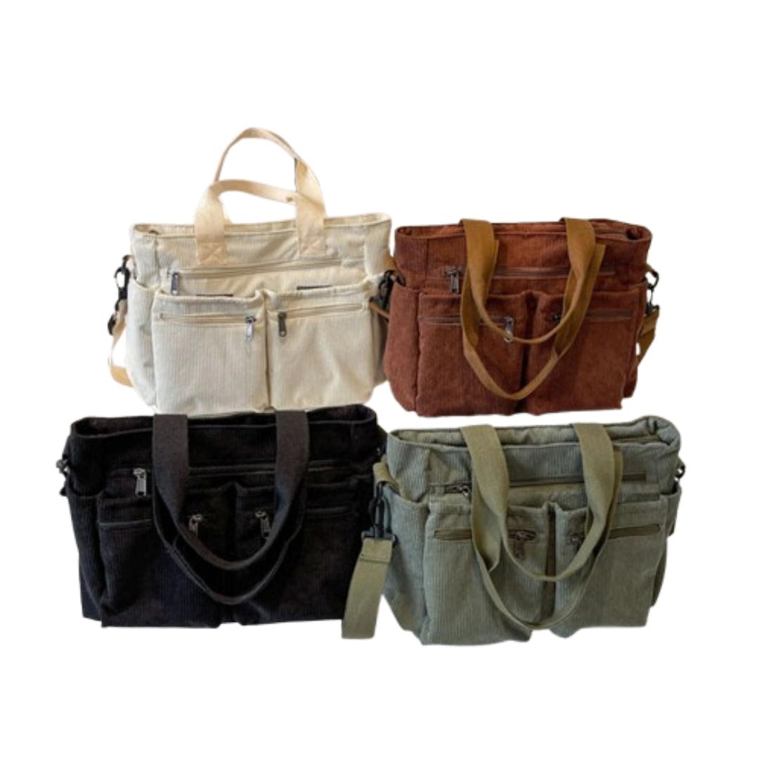 Corduroy Schoudertas Dames – Ruime Shopper met Ritssluiting