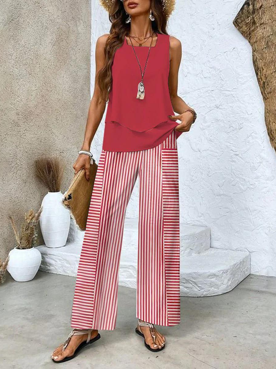 Tweedelig Dames Set: Mouwloos Top & Rechte Broek