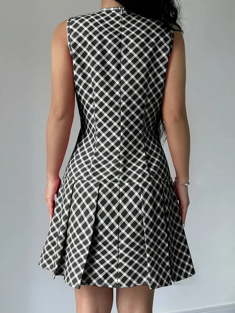 Mouwloze A-lijn Jurk met Vintage Ruitprint