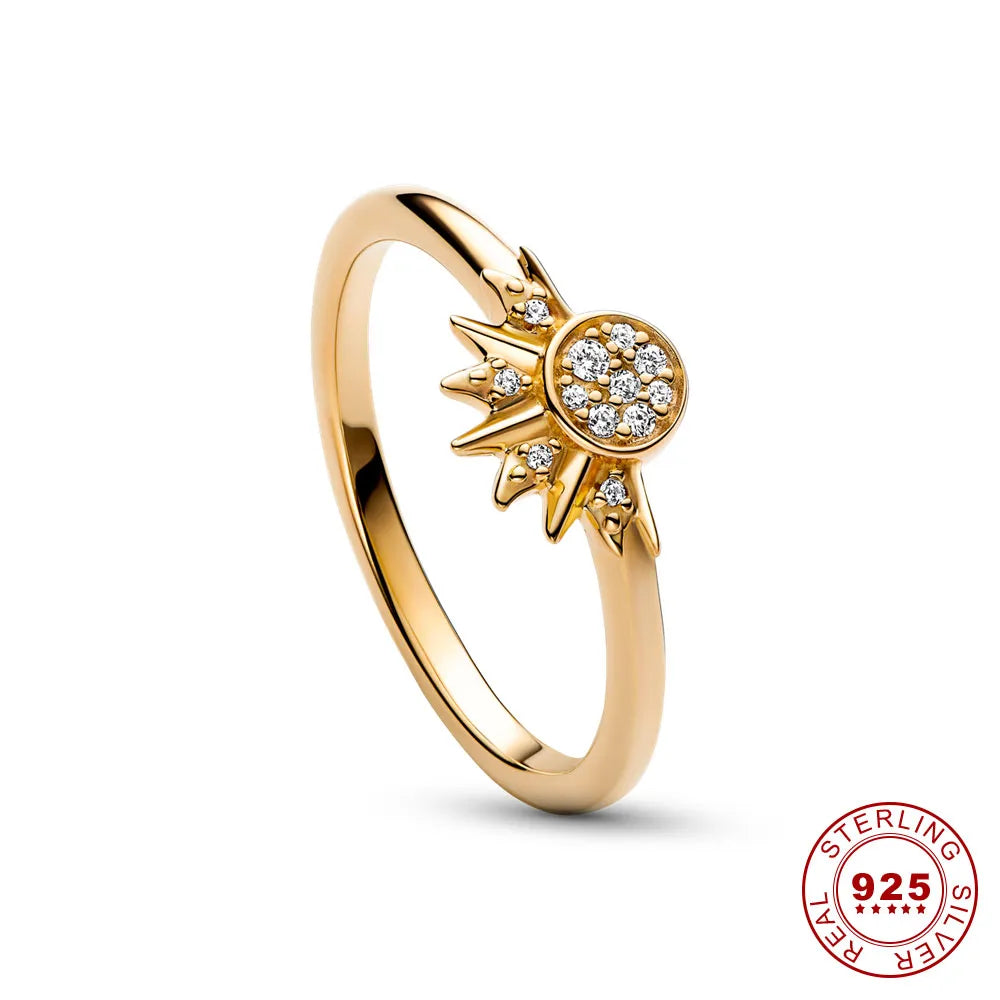 Zilveren Ring met Zon en Maan Kristallen