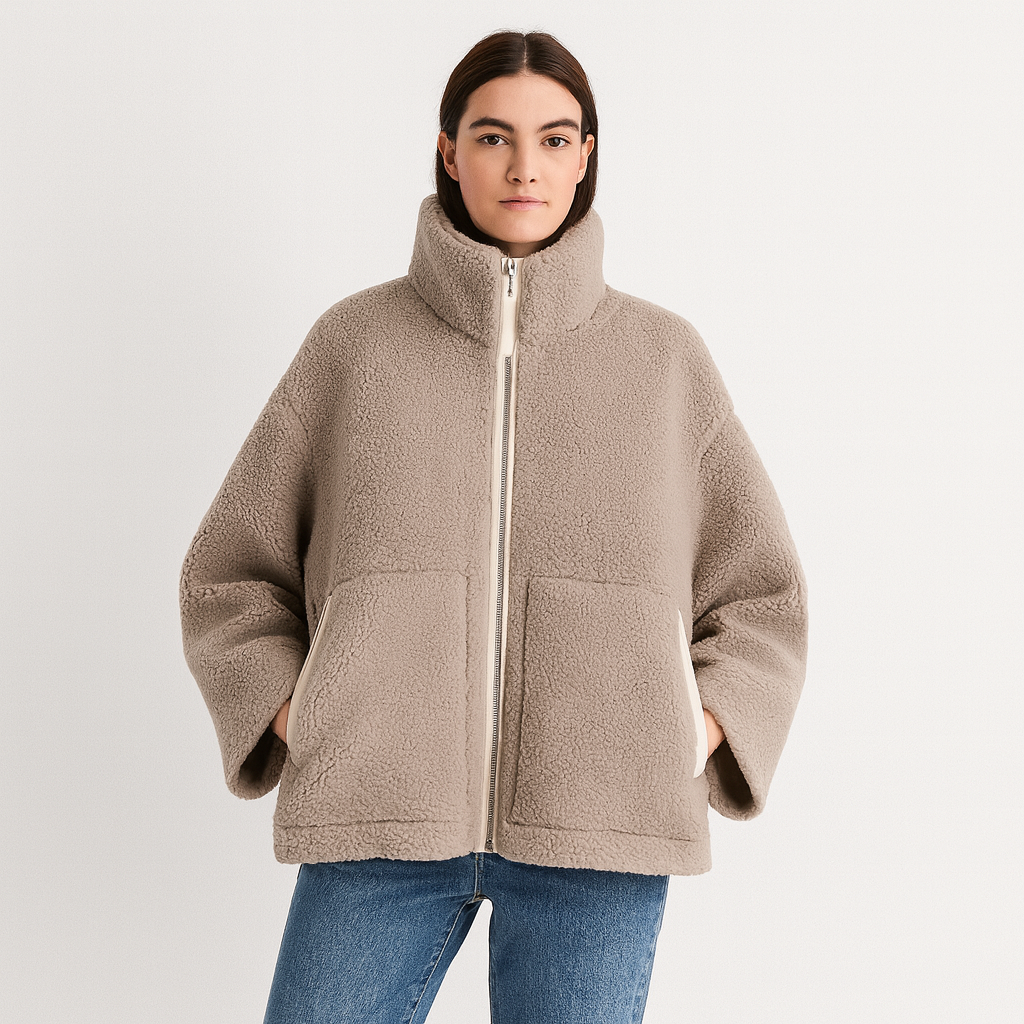Dames Teddy Fleece Jas – Zacht, Warm & Minimalistisch Ontwerp