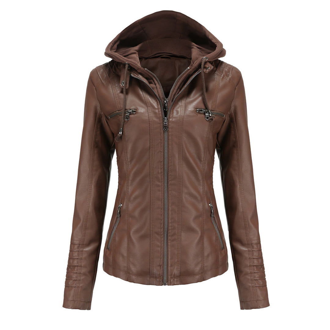 Elegante Leren Damesjas met Dubbele Rits en Capuchon