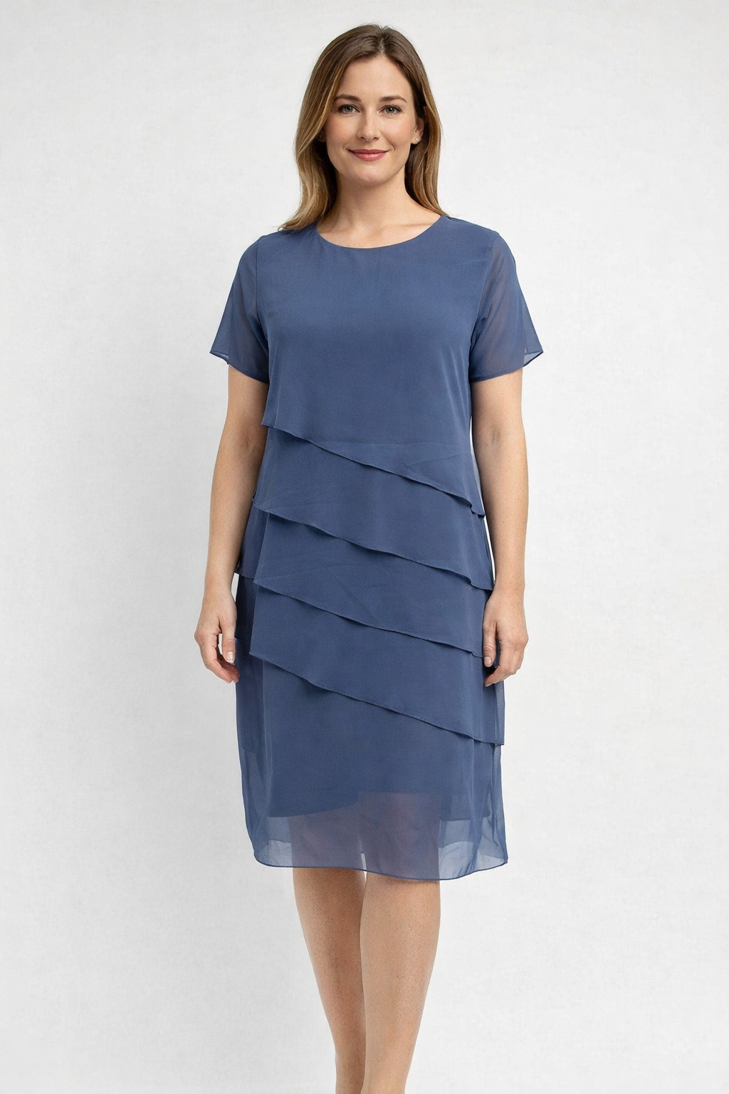 Midi Jurk Dames Transparante Lagen Ronde Hals Korte Mouwen