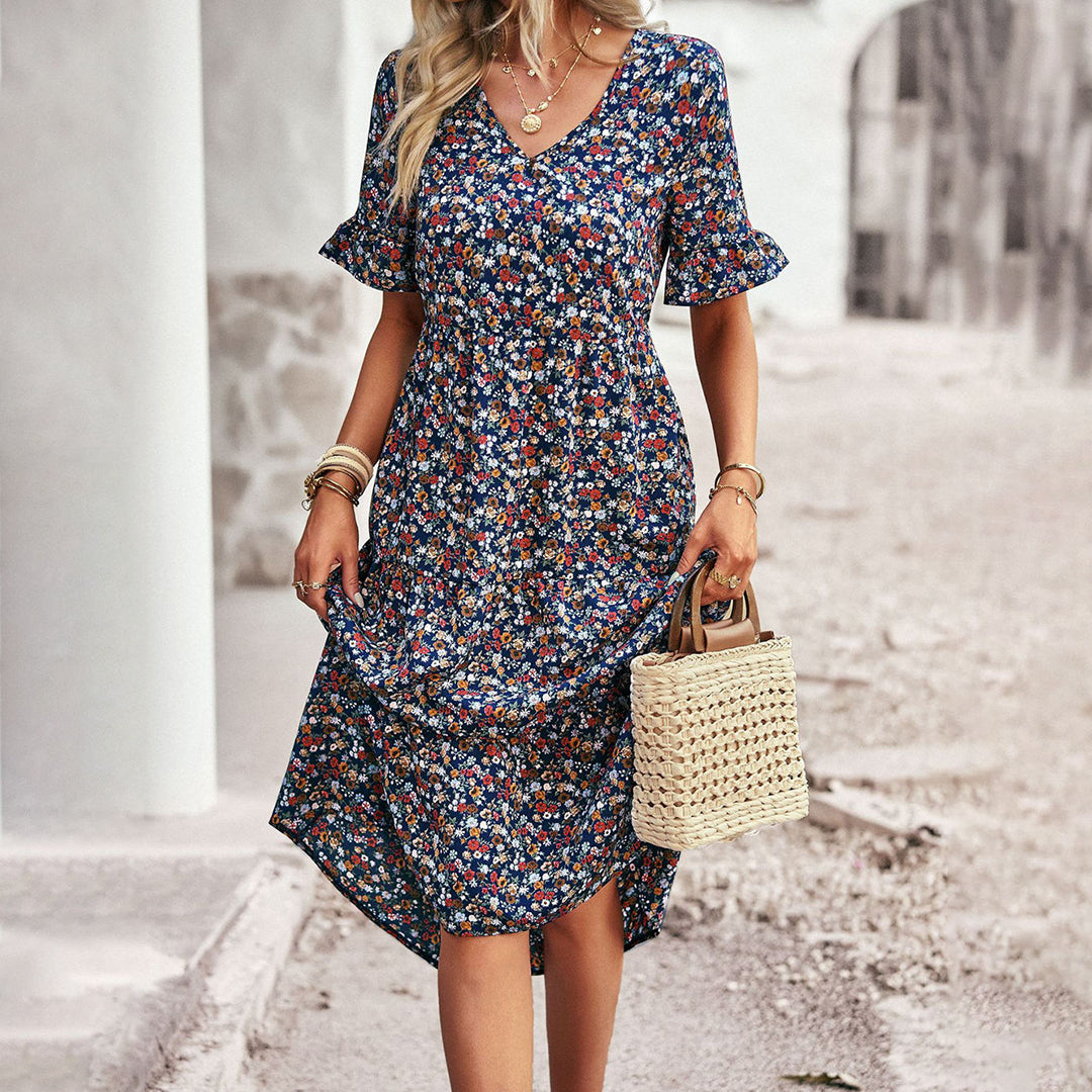Zomerjurk Bloemenprint Luchtig Licht Getailleerd Dames Casual