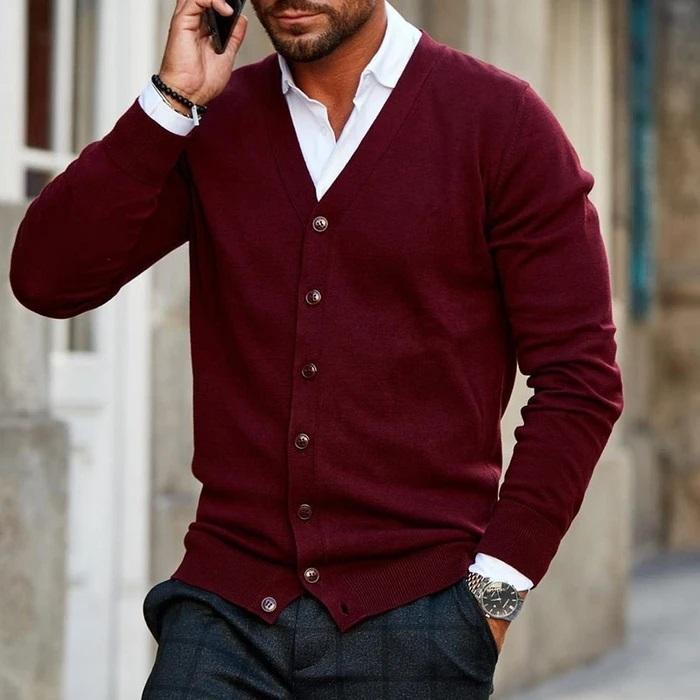 Heren Cardigan met V-Hals en Knopen - Stijlvol en Comfortabel
