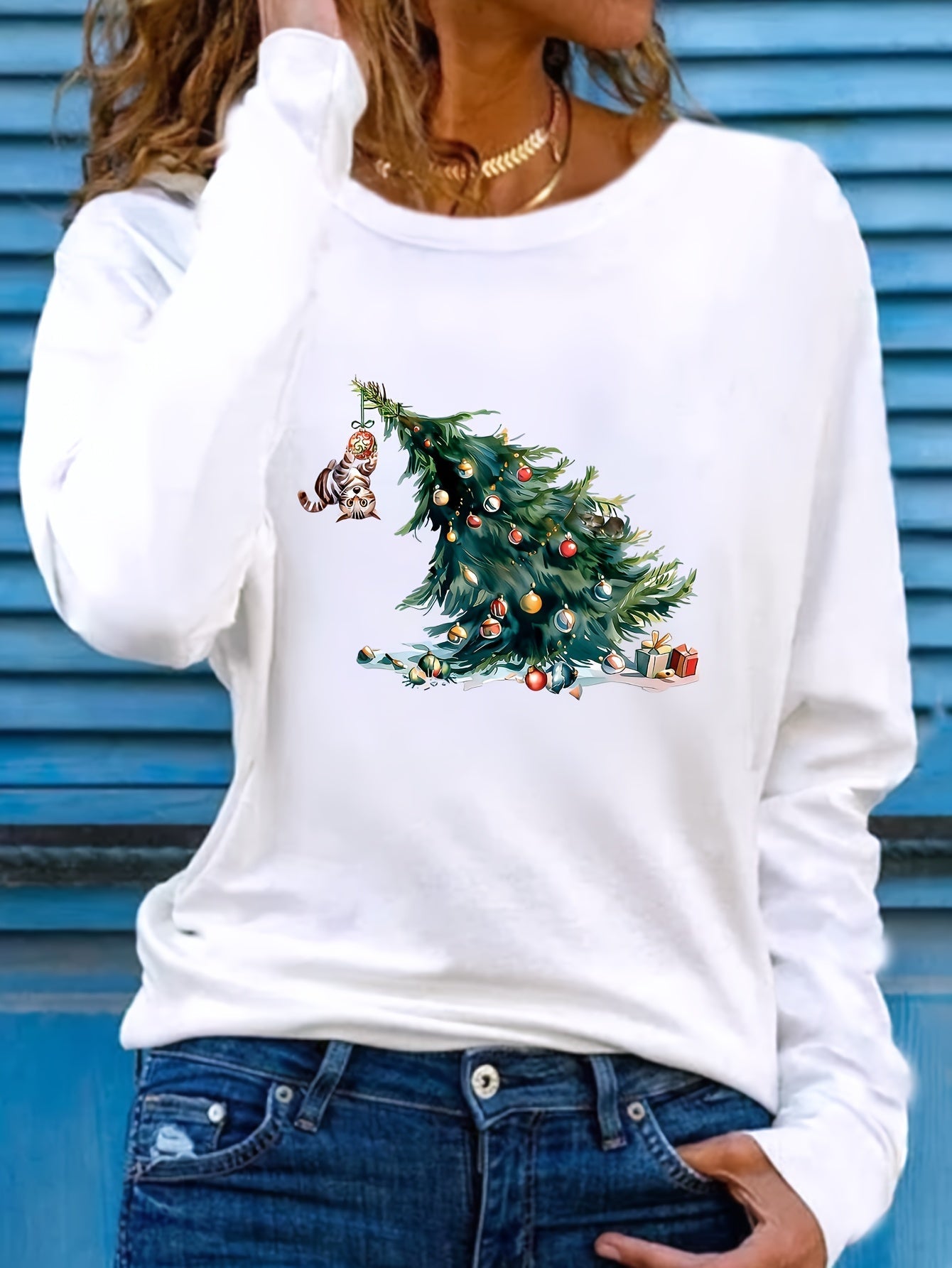 Dames Kersttrui met Hond en Boom – Winter Sweater