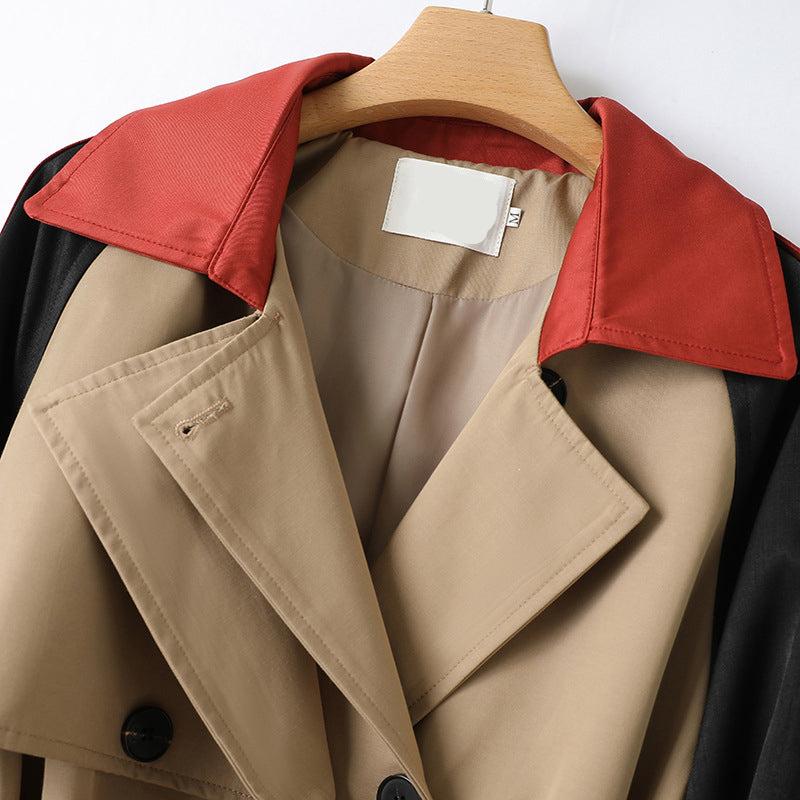Moderne Trenchcoat met Taillengürtel en Contrastkleuren-mezamstore.nl