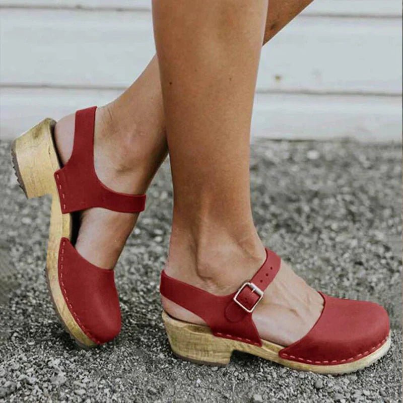 Leren Orthopedische Dames Sandalen Bruin met Wedge Hak