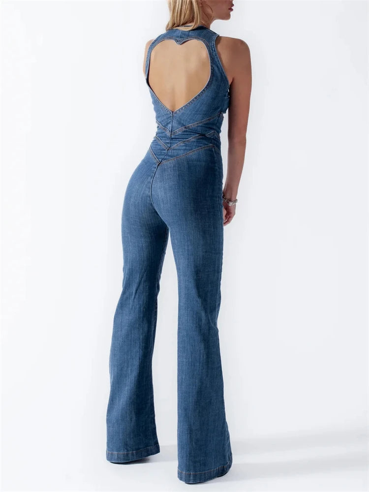 Backless Hartvormige Denim Jumpsuit voor Dames