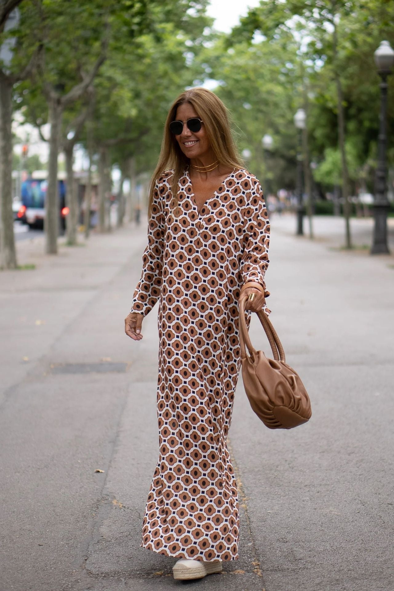 Maxi-Kleed met Trendy Print en Elegante Pasvorm