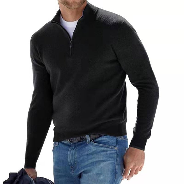 Heren Pullover - Zachte Trui met Rits en V-Hals