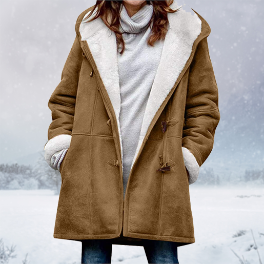 Dames winterjas – Warme sherpa jas met capuchon en toggle-sluiting