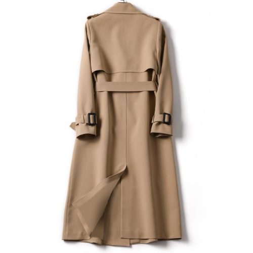 Dames Lange Trenchcoat – Elegante Jas met Ceintuur en Dubbele Rij