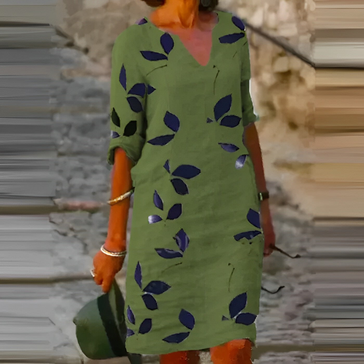 Zomerjurk Dames Bladerenprint V Hals Luchtige Pasvorm Casual