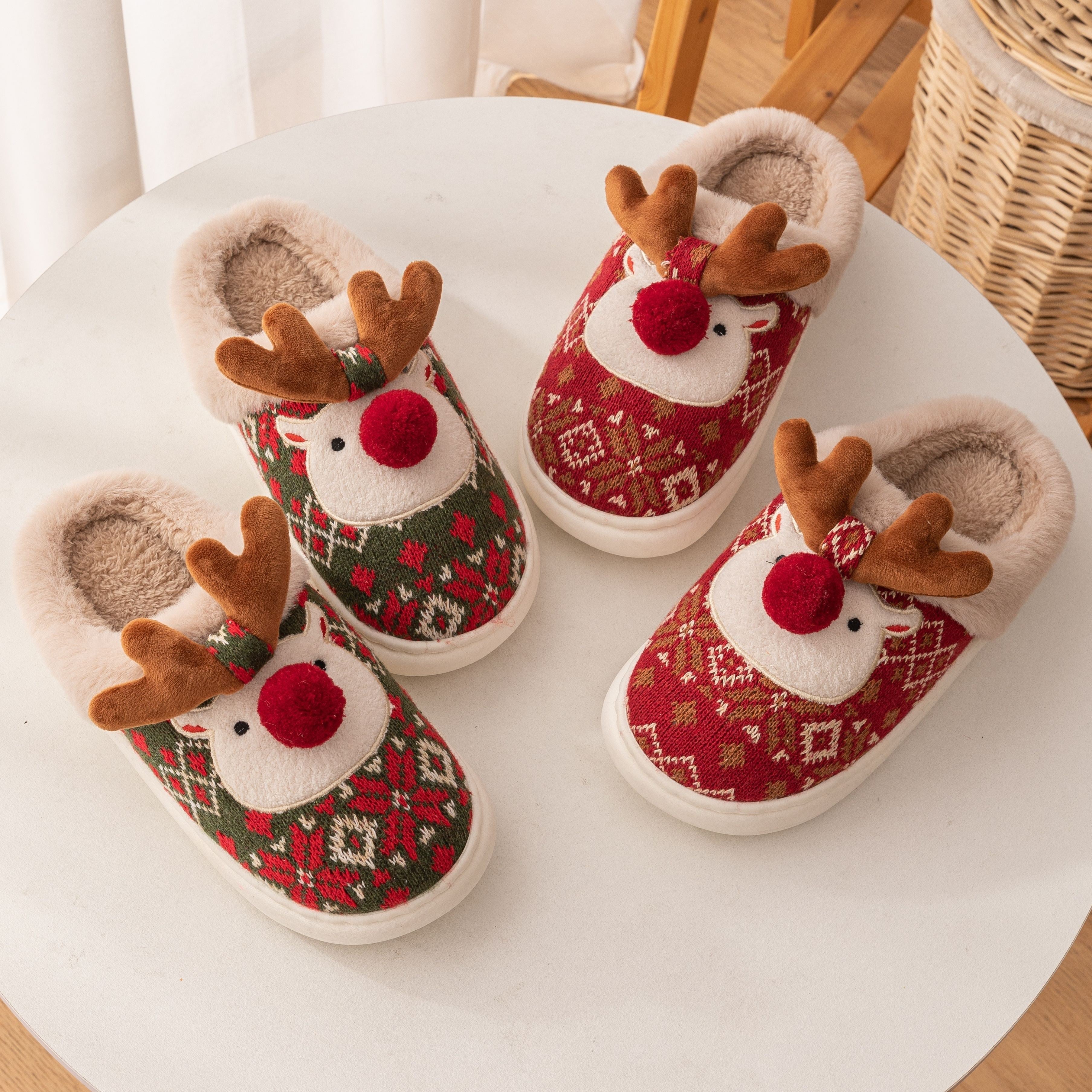 Kerst Rendier Pantoffels voor Dames – Warme Winter Slippers