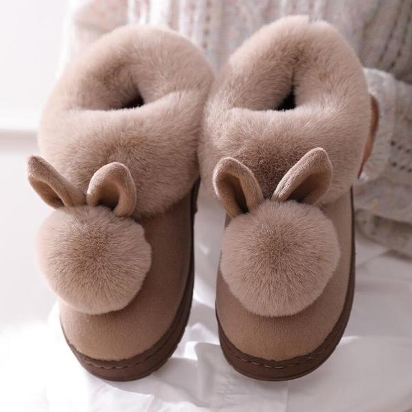 Bunny Pompom Winterpantoffels – Zachte & Warme Indoor Slippers