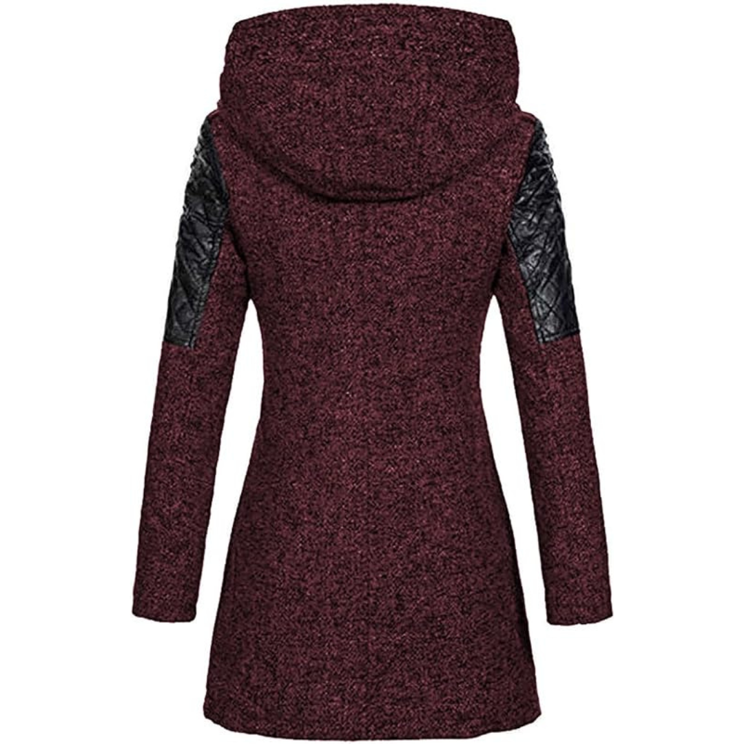Lange damesjas – Elegante jas met capuchon en leren details