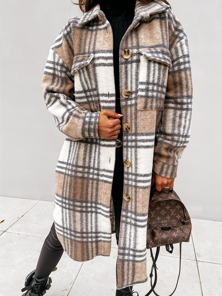 Lange Dames Jas Oversized Geruit – Warme Winterjas in 4 Kleuren