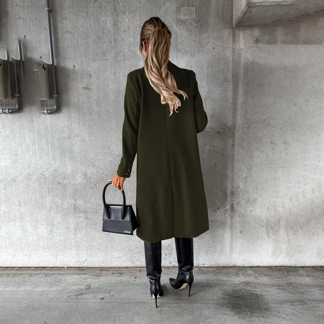 Elegante dames herfstjas met dubbele knoopsluiting en wollenmix