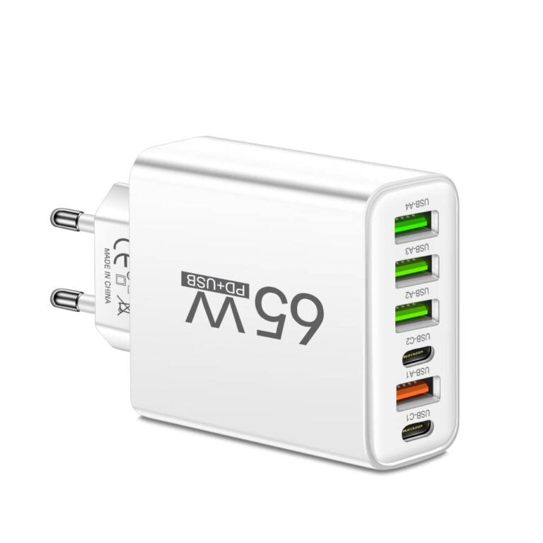 65W 6-in-1 Snelle Oplader voor Meerdere Apparaten - Ideaal voor Thuis, Kantoor en Reizen