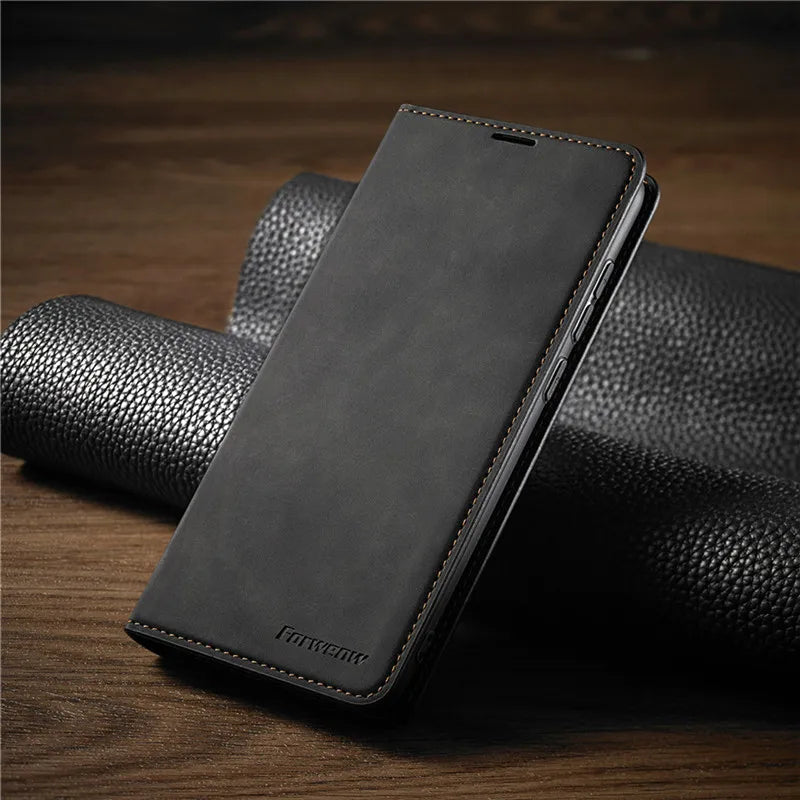 Luxe Leren iPhone Hoesje – Magnetische Flip, Korthouder & Standaard