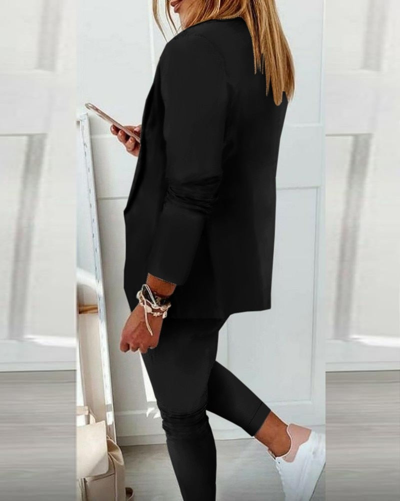 Tweedelig Damespak – Blazer en Broek met Elastische Taille